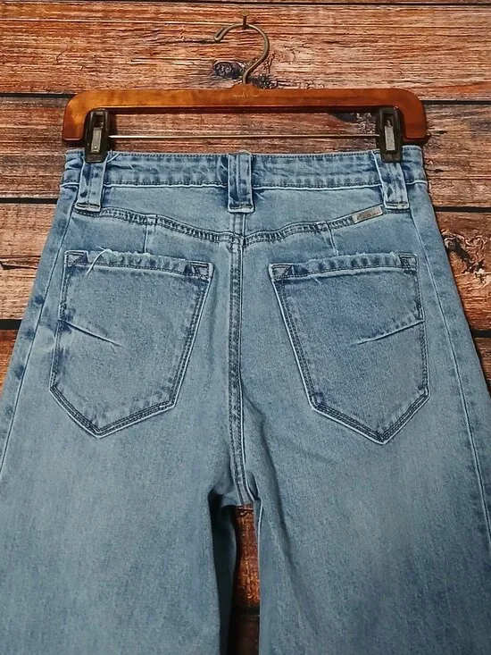 Kancan Jeans 3 25 Cecilia High Rise Slim Barrel Distressed Blue Denim Stretch - Picture 5 of 8